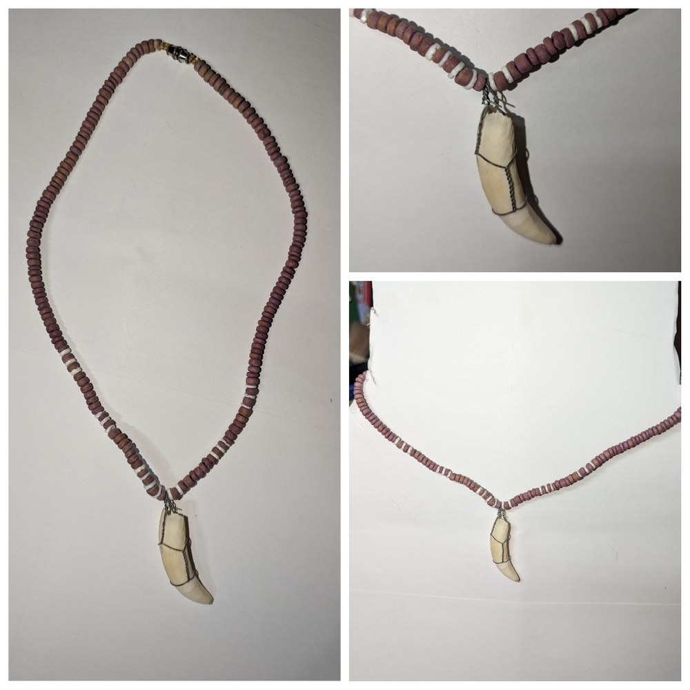 Beaded necklace with tooth pendant